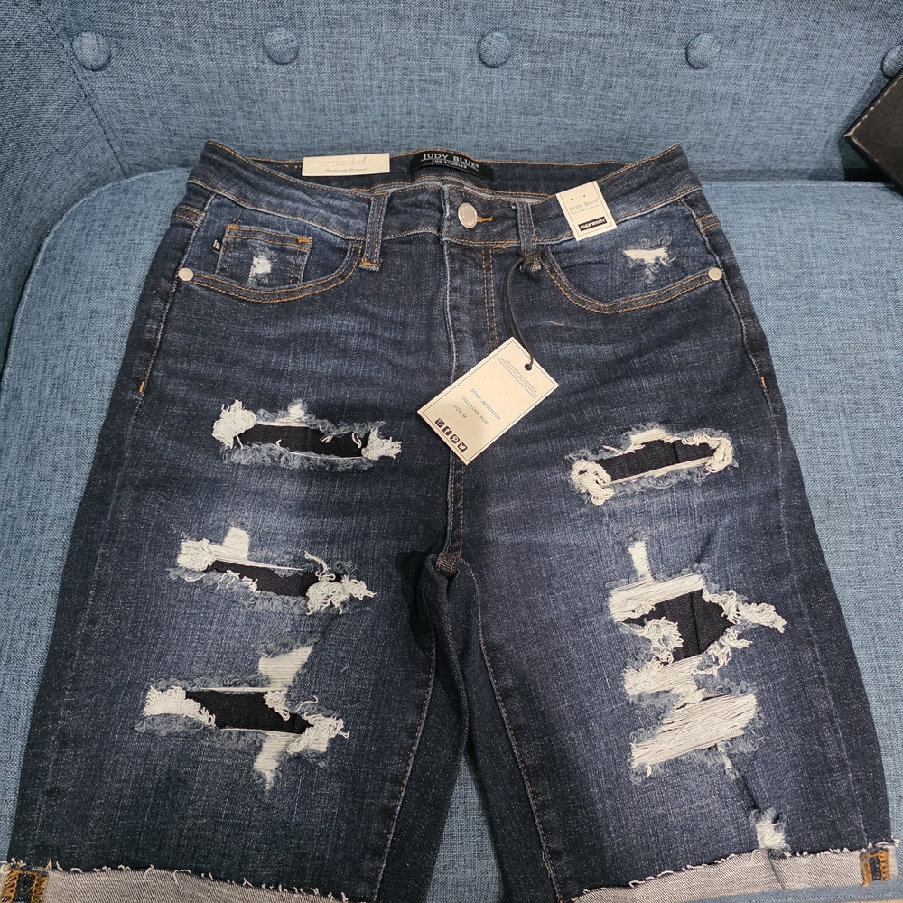 Judy Blue Los Angeles Blue Denim High Rise Distressed Bermuda Shorts Women’s M - Picture 4 of 6